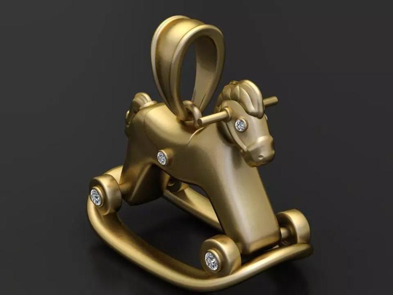 Gold rocking horse pendant 3D printable model