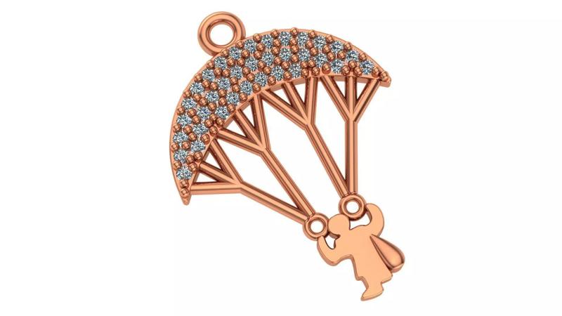 Gold Skydiving Parachuter Charm Pendant