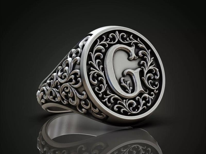 Monogram Signet Ring letter G Vintage Ornament