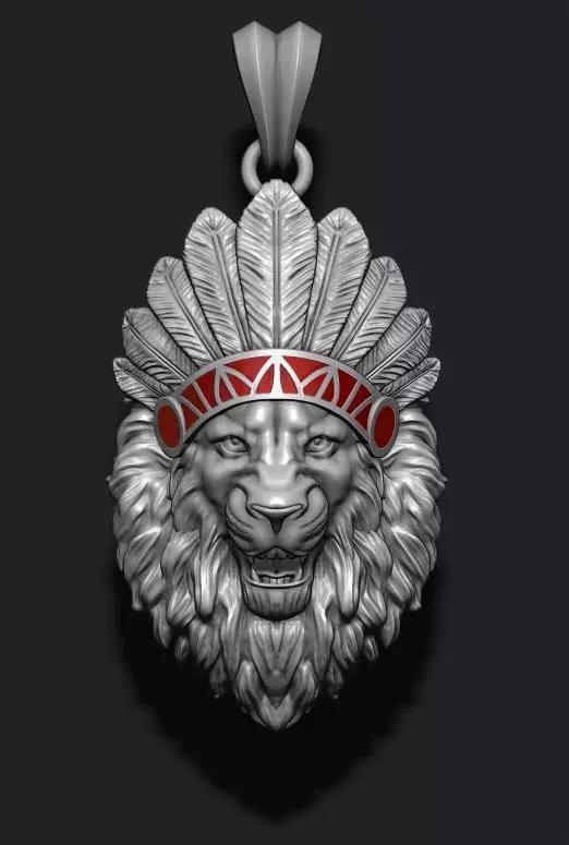 Native lion open mouth pendant
