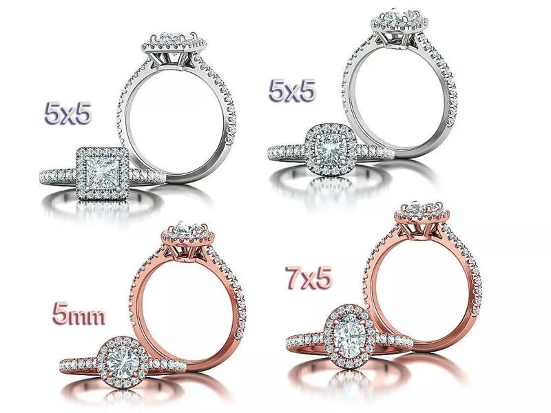 4 Halo Rings Collection Oval Princess Round Cushion Gems