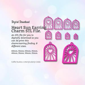 Heart Sun Earring Charm STL File - Digital Download -8 Sizes- Necklace Earring Keyring Modern Design