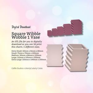 Square Wobble Vase 1 STL File - Digital Download -5 Sizes- Homeware, Minimalist Modern Design