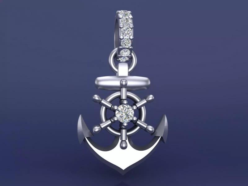 Diamond Anchor 3D Pendant Necklace Design