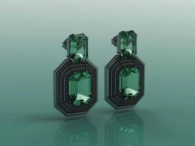 Emerald Cut Earring - 3D Jewelry - BR-524