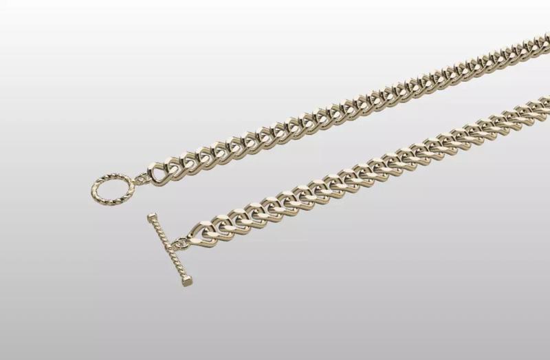 Curb Chain Necklace 3D Model Toggle Clasp Ready for 3DPrinting