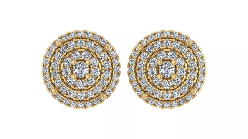 Luxurious Multi-Layered Round Diamond Stud Earrings