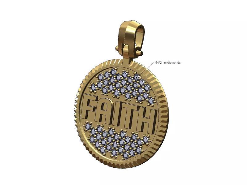 Faith diamond iced fluted bezel pendant with bail