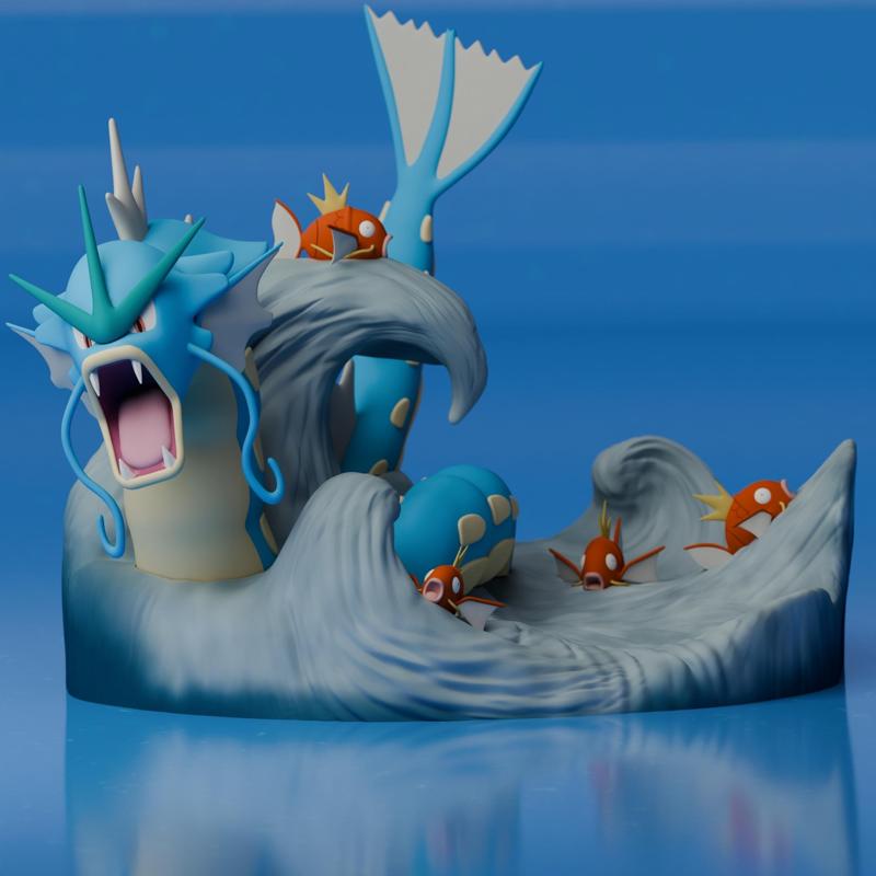 Gyarados Magikarp Diorama Pokemon Fanart