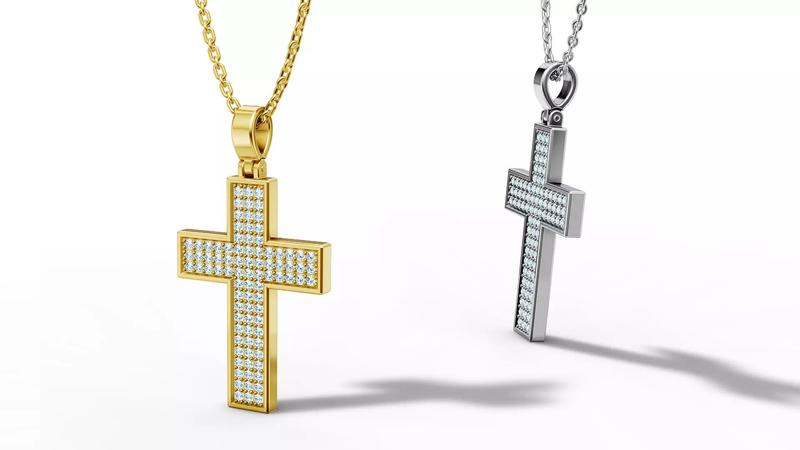 29mm Diamond Cross 3 Gem Rows  Classic Cross Pendant