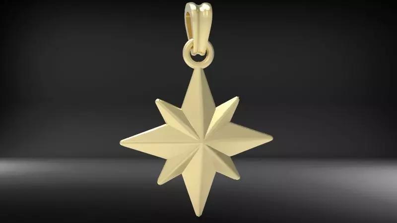 3D 8 Pointed North Star Pendant Charm Necklace Jewelry