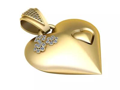 3D Printable Elegant Heart Pendant with Diamond Accents