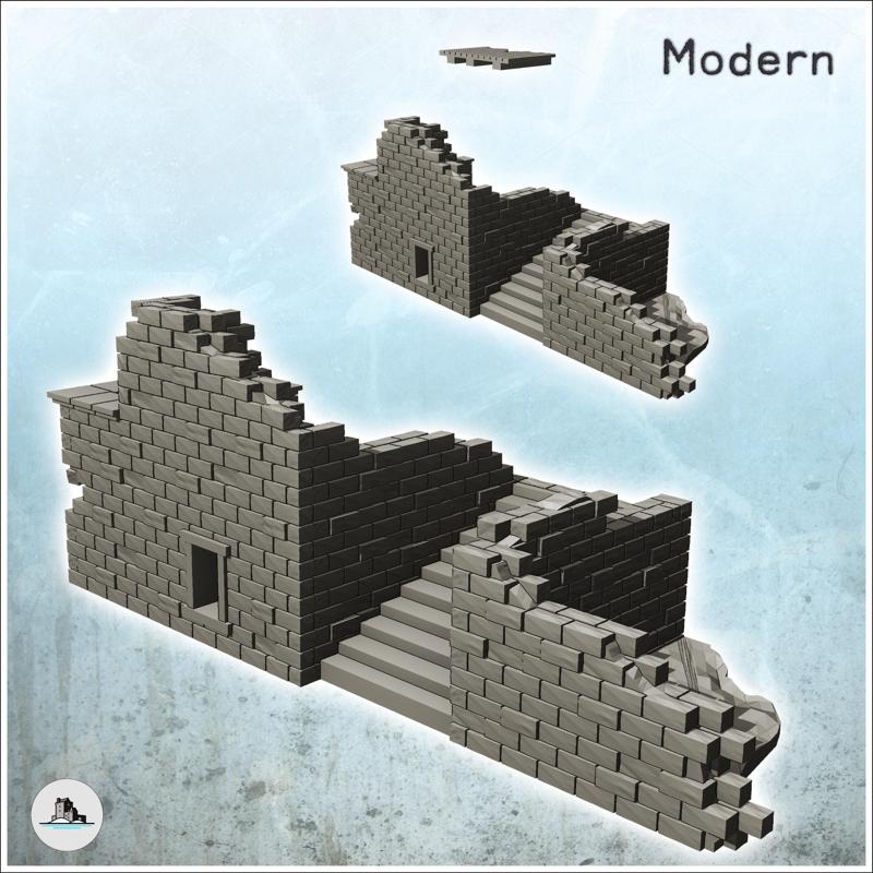 Portion of ruined building in stone with staircase (31) - World War Two Second WWII Western campaign USA UK Germany