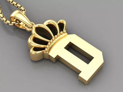 D Crown Letter Initial Pendant in 10kt Yellow Gold Cad Design