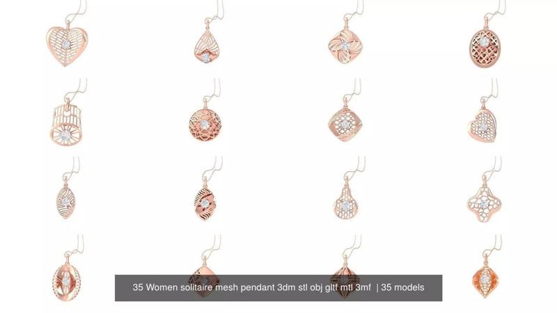 35 Women solitaire mesh pendant 3dm stl obj gltf mtl 3mf  3D Model Collection