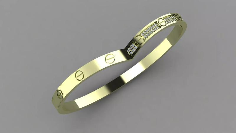 Geometric Zigzag Gold Bangle with Diamond Accents