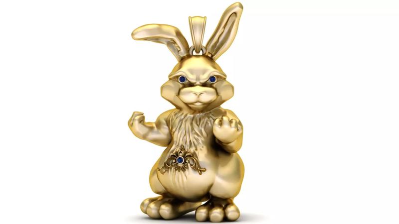 Gold Fighting Bunny Pendant