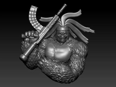 Gorilla Warrior Gun Pendant 3D Model