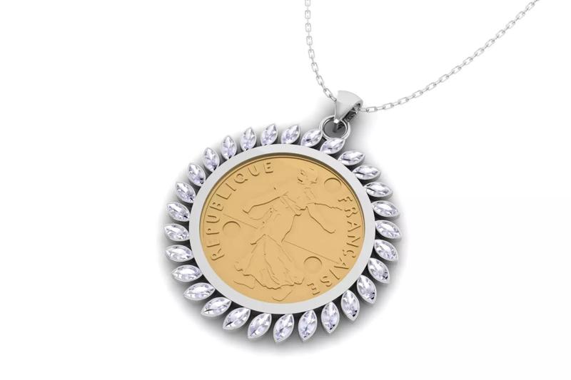 Marquise Diamond Coin Bezel Pendant P 082