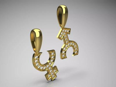 female male symbol gold pendant jp0022