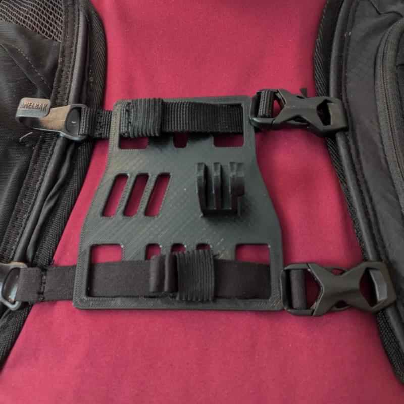 GoPro chest mount for use with dual front strap backpacks