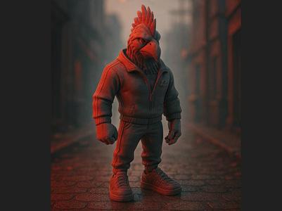 The Night Fighter with Rooster Head Rooster Streetstyle