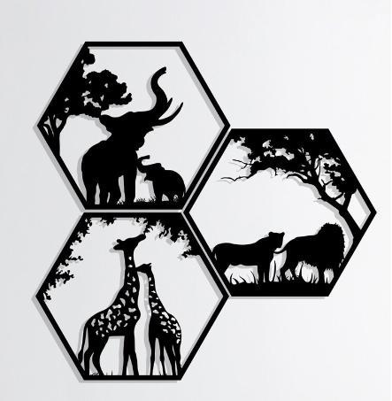 5pcs Hexagon African wild animals Wall Art