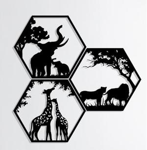 5pcs Hexagon African wild animals Wall Art