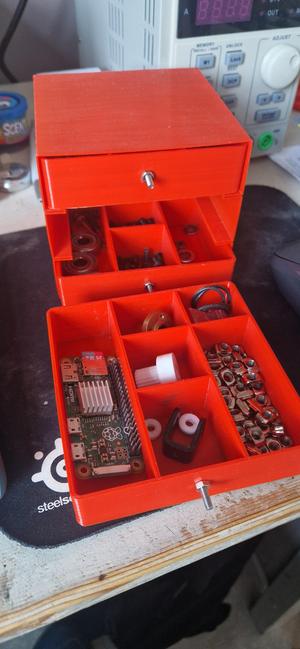 Three drawer storage box for components