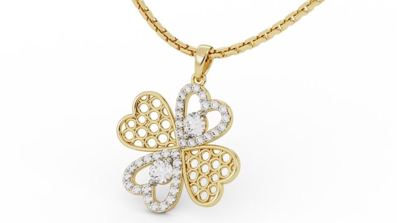 Radiant Clover Heart Pendant with Mesh Pattern