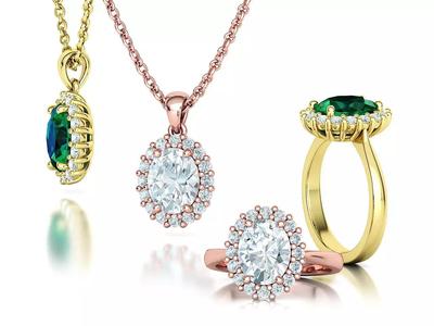 Diana Jewelry Set  Ring and Pendant 10x8 Oval Stone 3D Model Collection