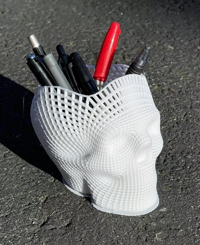 Wireframe Skull Pencil Holder