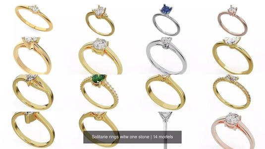 Solitarie rings witw one stone 3D Model Collection