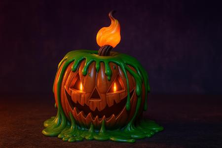 Halloween Pumpkin with Melting Slime and Flame – Creepy Jack O’ Lantern Spooky Decoration