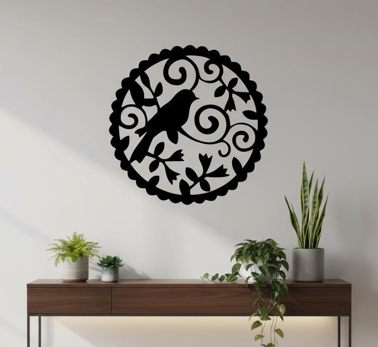 Bird and Vines – Ornamental Nature Silhouette Panel