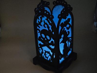 Halloween Gothic Lantern Cat with Skull