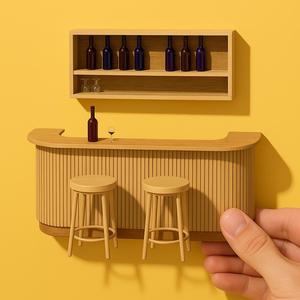 Miniature Bar Counter 1/12 scale for Doll House, Diorama