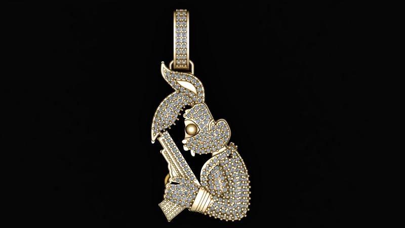 Hip Hop Rabit Face Diamond Pendant 3d Printable Model