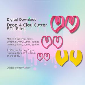 Clay Cutter STL File - Drop 4  - Earring Digital File Download- 8 sizes and 2 Earring Cutter Versions, cookie cutter