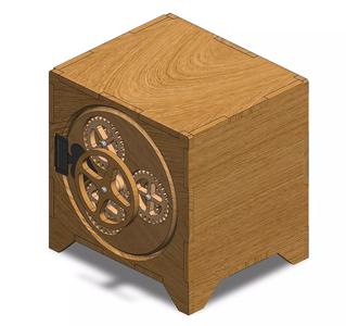 3D  Wooden Storage Box With a working gear mechanism 3D Model