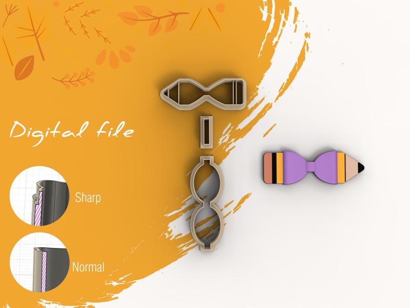Pencil Bow Template 2 Polymer Clay Cutter | Digital STL File | 5 Sizes