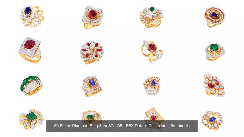 50 Fancy Diamond Ring 3dm STL OBJ FBX Details Collection