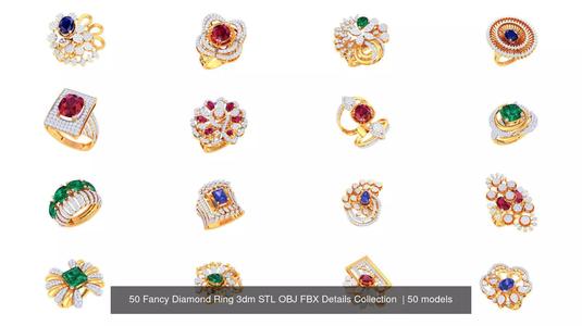 50 Fancy Diamond Ring 3dm STL OBJ FBX Details Collection