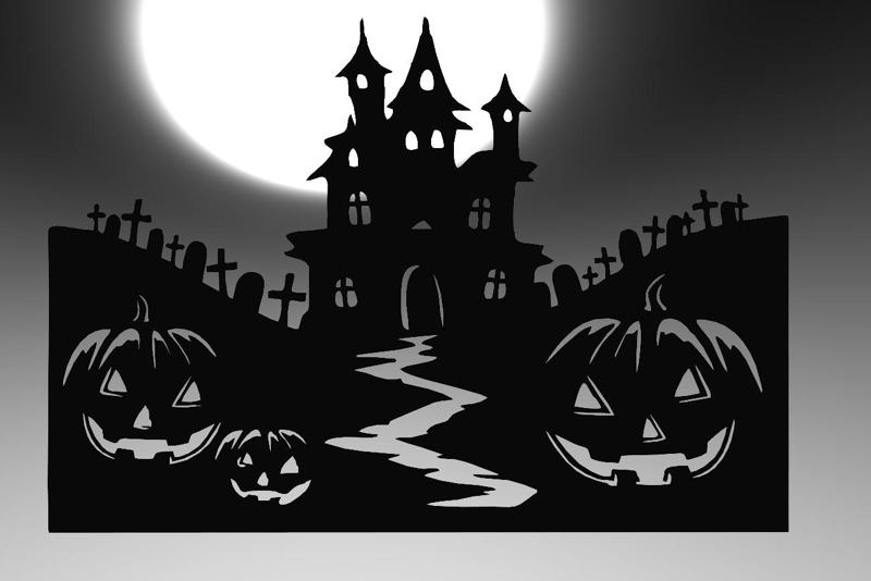 Haunted Castle in the Cemetery Halloween Scene