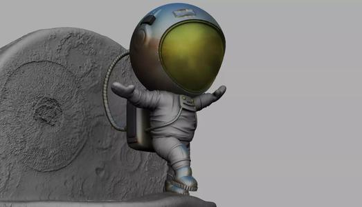 CUTE CHIBI SPACEMAN ON EDGE OF MOON 3D PRINT MODEL