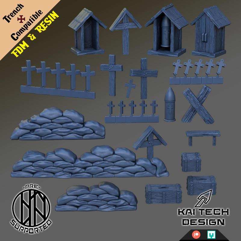 Trench Compatible terrain bits - Equip your board! Barricade, sandbag, cross, shrine