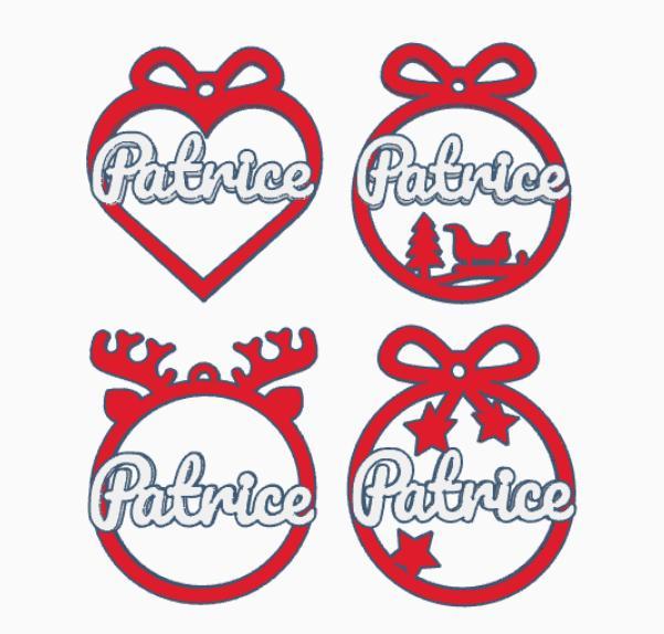 4 x Patrice, Personalized Christmas tree ball