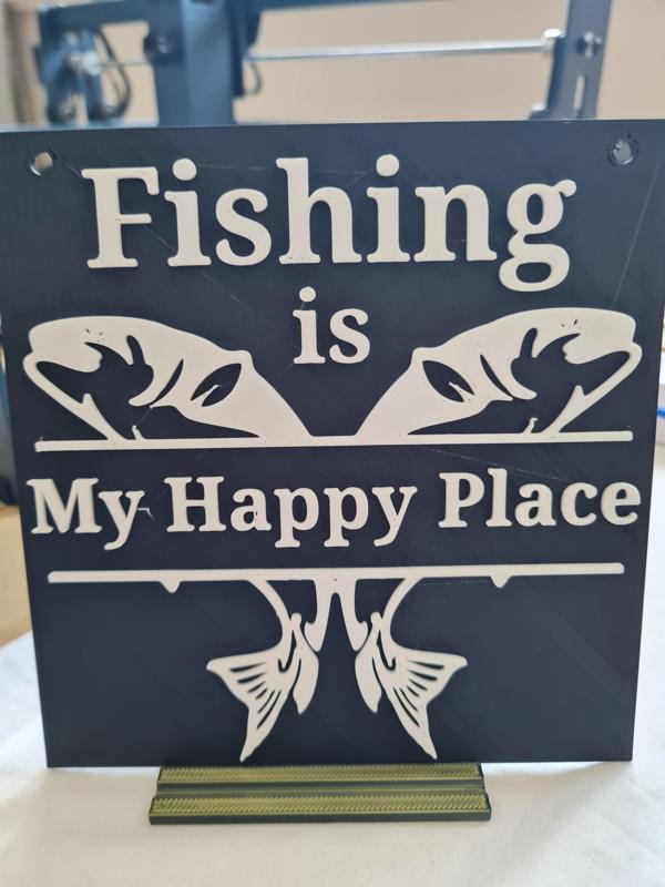 "Fishing is My Happy Place - Perfect 3D Printed Sign for Anglers"