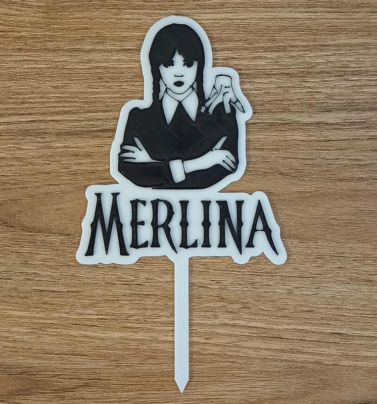 Merlina and Fingers cake topper