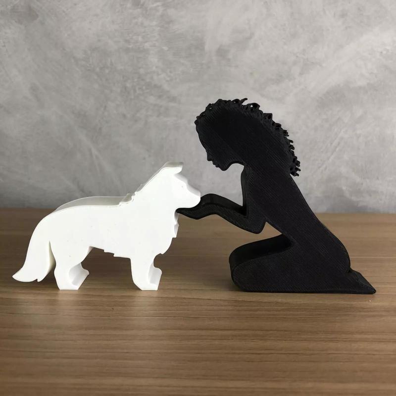 Girl and her Border Collie -wavy hair- for 3D printer